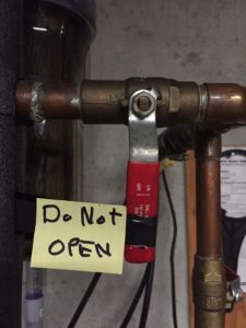 Water system valve tagged out